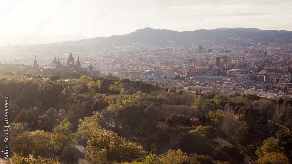 Barcelona city aeral panoramic view