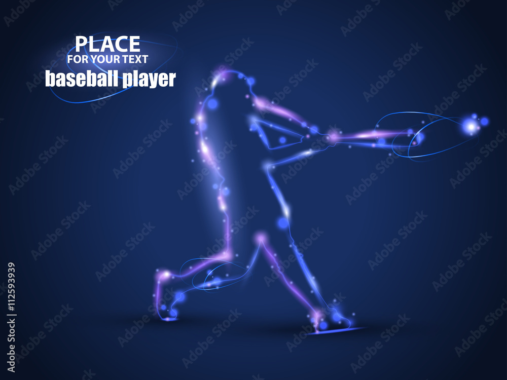 Motion design. Baseball Batter Hitting Ball. Blur and light isolated on black background. Vector illustration