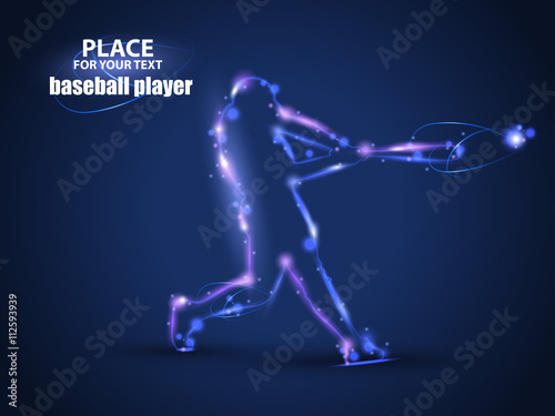 Motion design. Baseball Batter Hitting Ball. Blur and light isolated on black background. Vector illustration