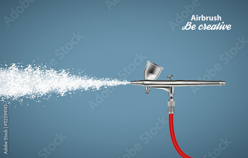 Close up of a airbrush paint sprayer isolated on blue background. Vector illustration