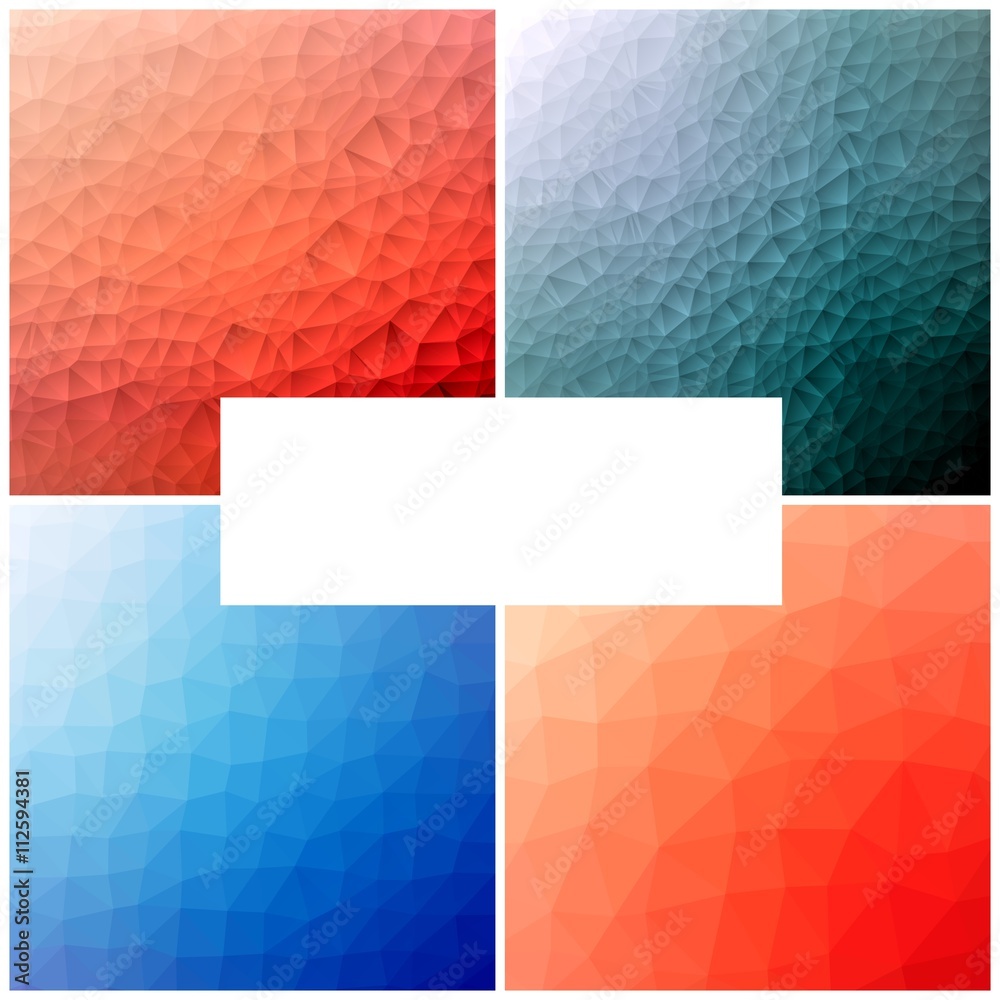 Set of blue and green polygonal pattern in square collage with blank white frame (copy space) for place a text. Set of blue and green polygonal pattern in square collage with blank white frame (copy space) for place a text.