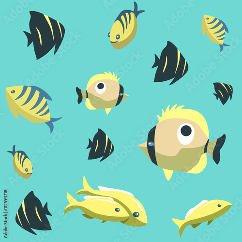 Tropical fishes background. Swimming fishes underwater.
