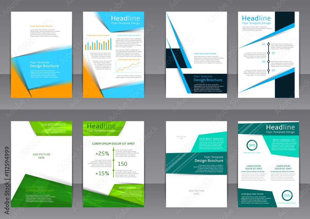 Set of the color flyers, cover and report with place for text. Vector templates of brochures with place for picture for your business in A4 size.