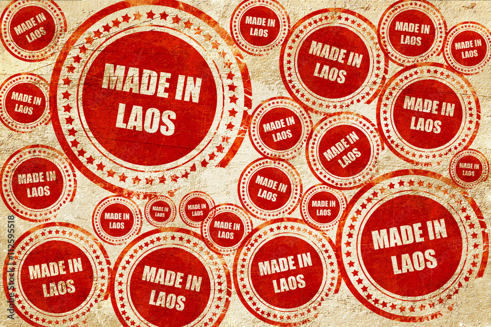 Made in laos, red stamp on a grunge paper texture
