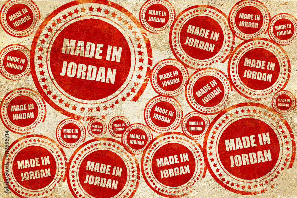 Made in jordan, red stamp on a grunge paper texture