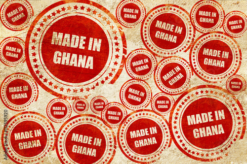 Made in ghana, red stamp on a grunge paper texture