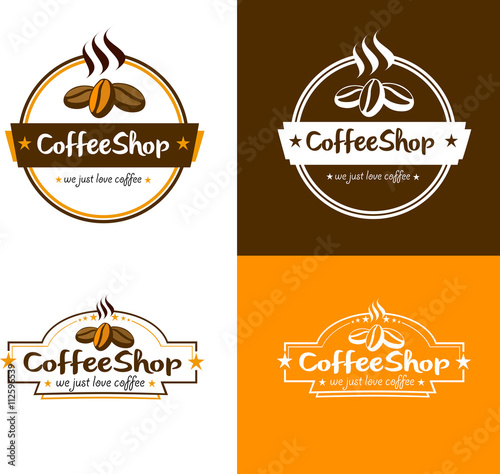 Creative Vector coffee shop logos with coffee beans and vintage label design.