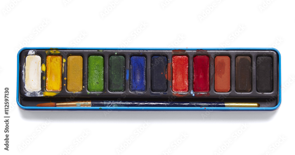 Watercolour paint palette isolated on a white background