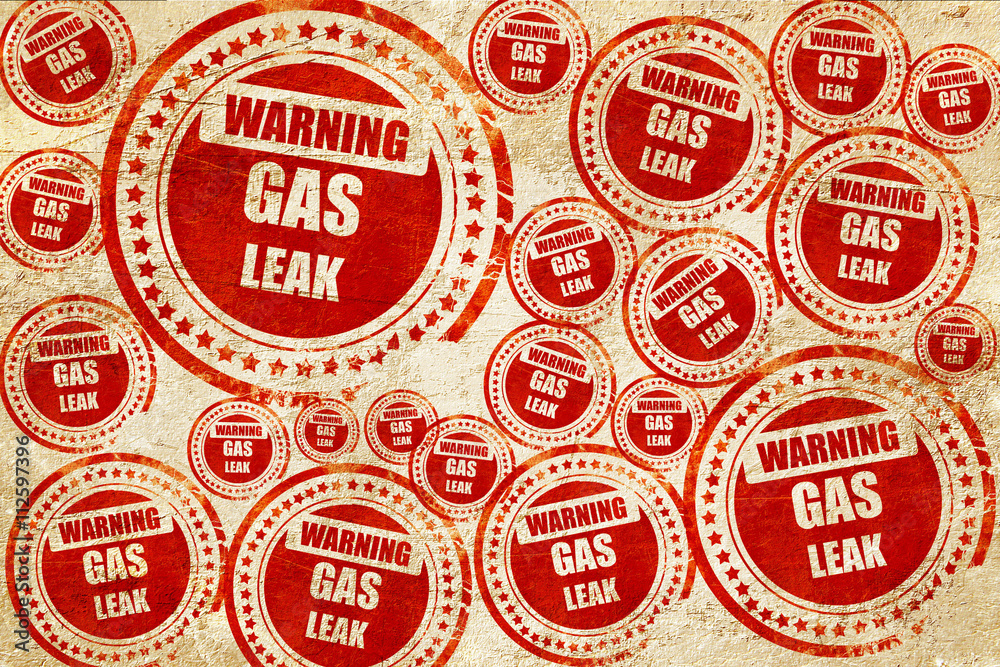 Gas leak background, red stamp on a grunge paper texture