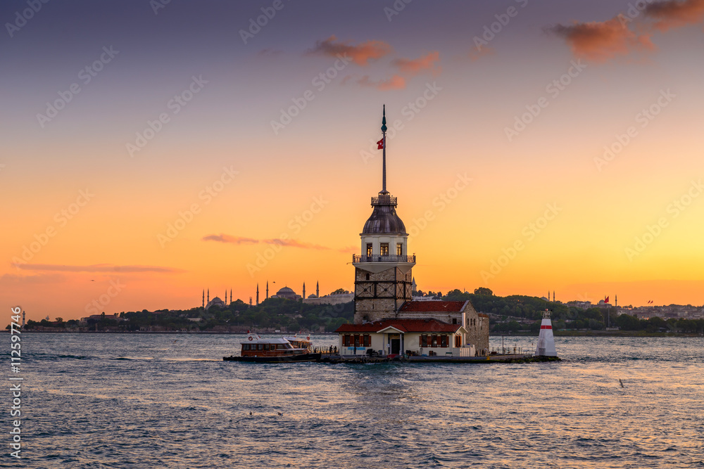 Twilight at Maiden's Tower in Istanbul, Turkey Twilight at Maiden's Tower in Istanbul, Turkey