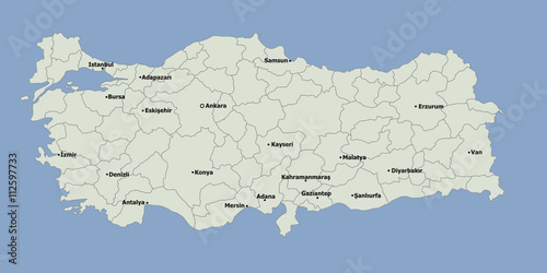 Highly detailed political Turkey map with main cities