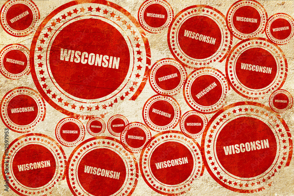 Obraz premium wisconsin, red stamp on a grunge paper texture
