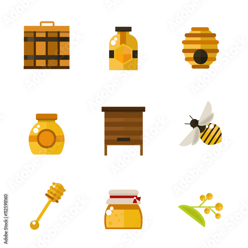 Vector flat honey product set
