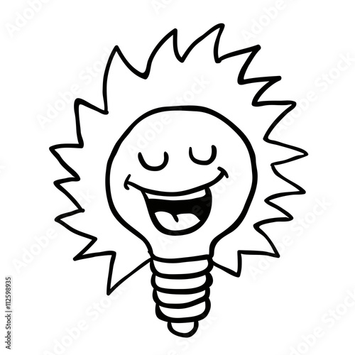 black and white happy lightbulb
