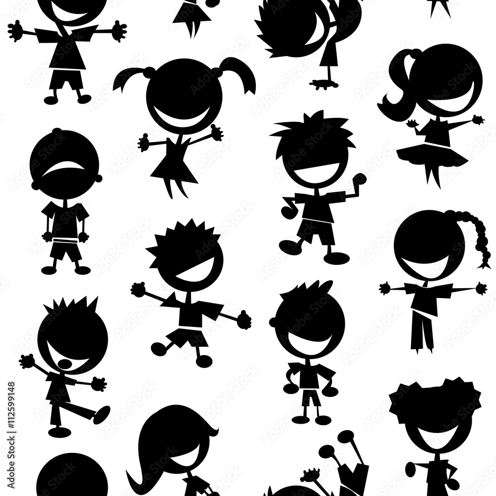 black and white kids seamless pattern