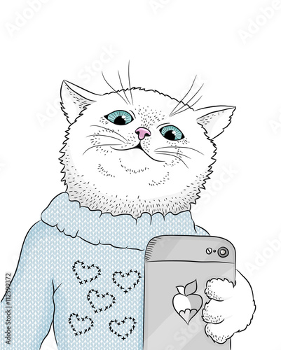 cat loves Selfie, vector illustration