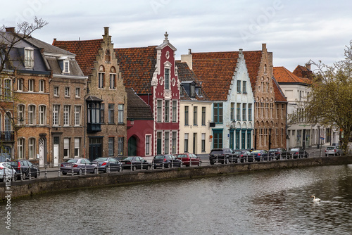 Canal embankment in Bruges, Belgium © borisb17