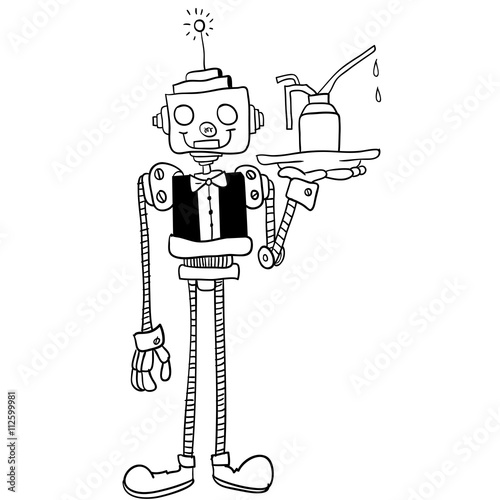 black and white robot waiter