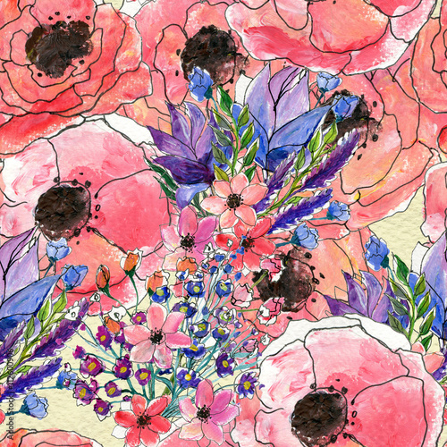 Seamless watercolor floral pattern