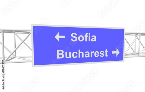 3dl illustration of a road sign with directions photo