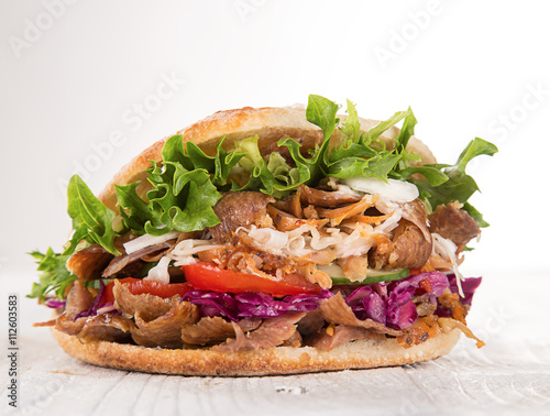Close up of kebab sandwich