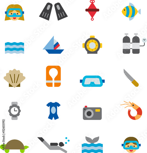 DIVING colored flat icons