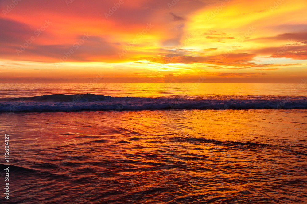 Amazing orange sunset on the andaman sea, Thailand