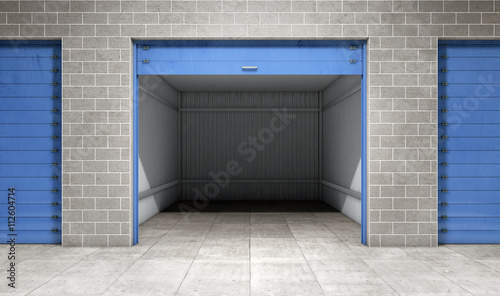 Obraz na plátně Empty open door self storage unit . 3d rendering