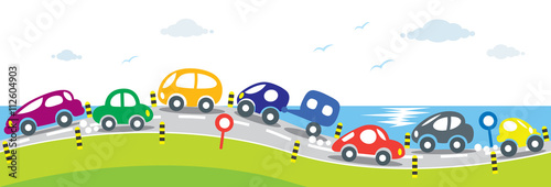 Horizontal seamless background of Cars on the road