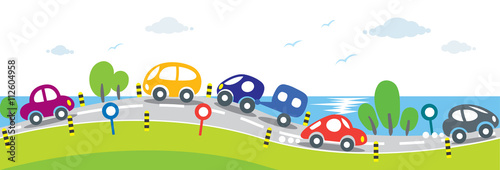 Horizontal seamless background of Cars on the road