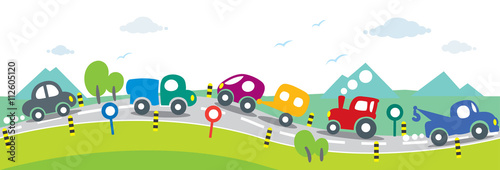 Horizontal seamless background of Cars on the road