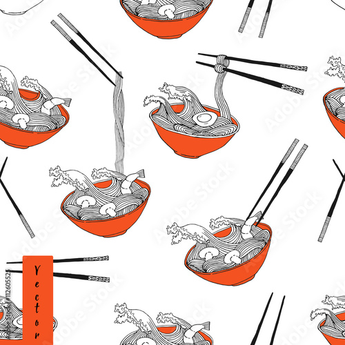 noodle wave in bowl pattern in vector