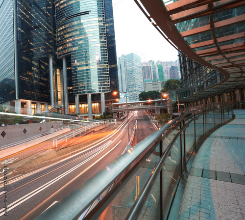 Fotografi HongKong of road light trails on streetscape buildings in