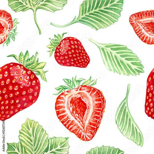 Fototapeta Naklejka Na Ścianę i Meble -  Watercolor seamless strawberry pattern