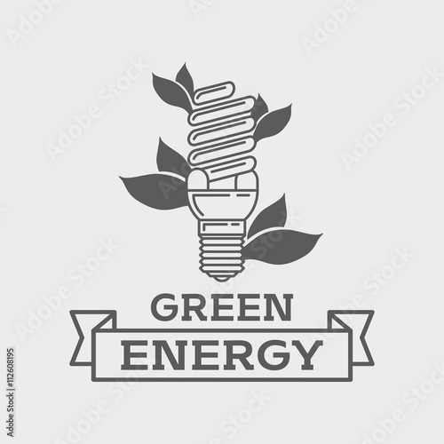 Efficient fluorescent light bulb logo concept. Green energy line art symbol template