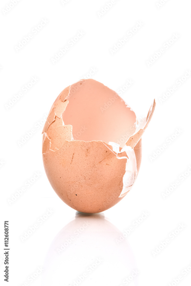 a cracked eggshell, broken eggshell on white background a cracked eggshell, broken eggshell on white background