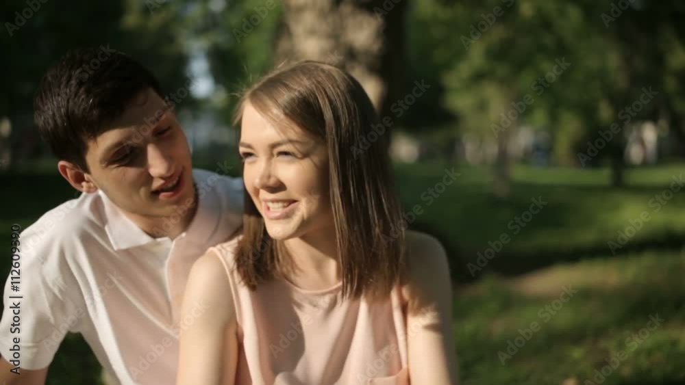 Joyful man and woman doing selfie phone Joyful man and woman doing selfie phone
