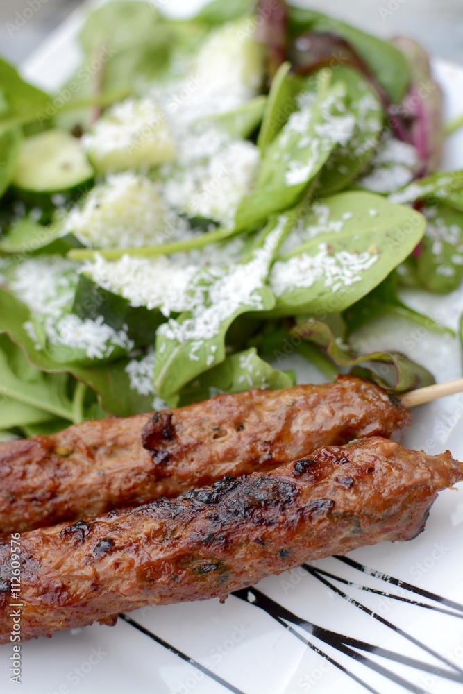 Meat Kebab and Salad 