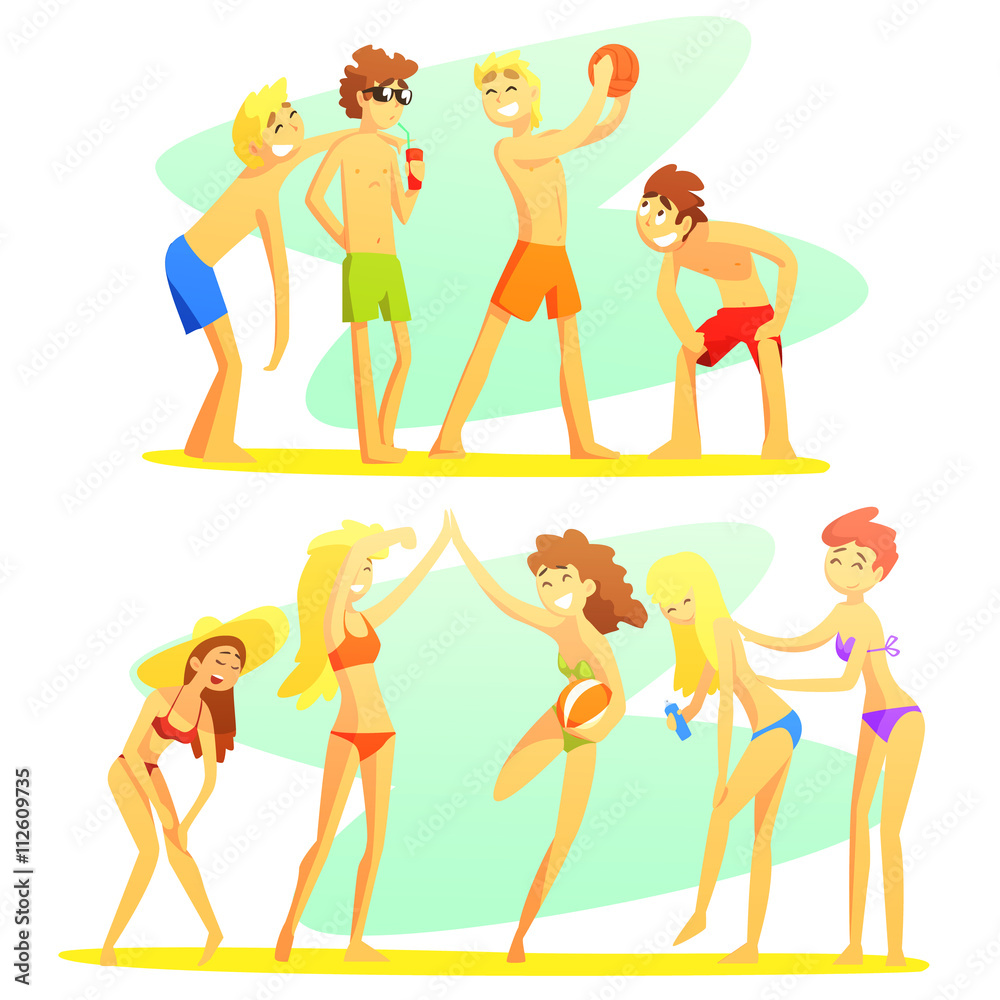Friends On Beach Holiday Colorful Illustration Friends On Beach Holiday Colorful Illustration