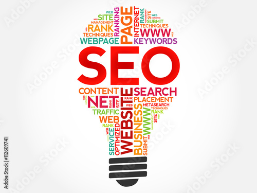 SEO (search engine optimization) bulb word cloud, business concept