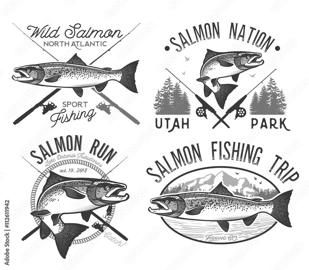 Obraz premium Vintage salmon fishing emblems