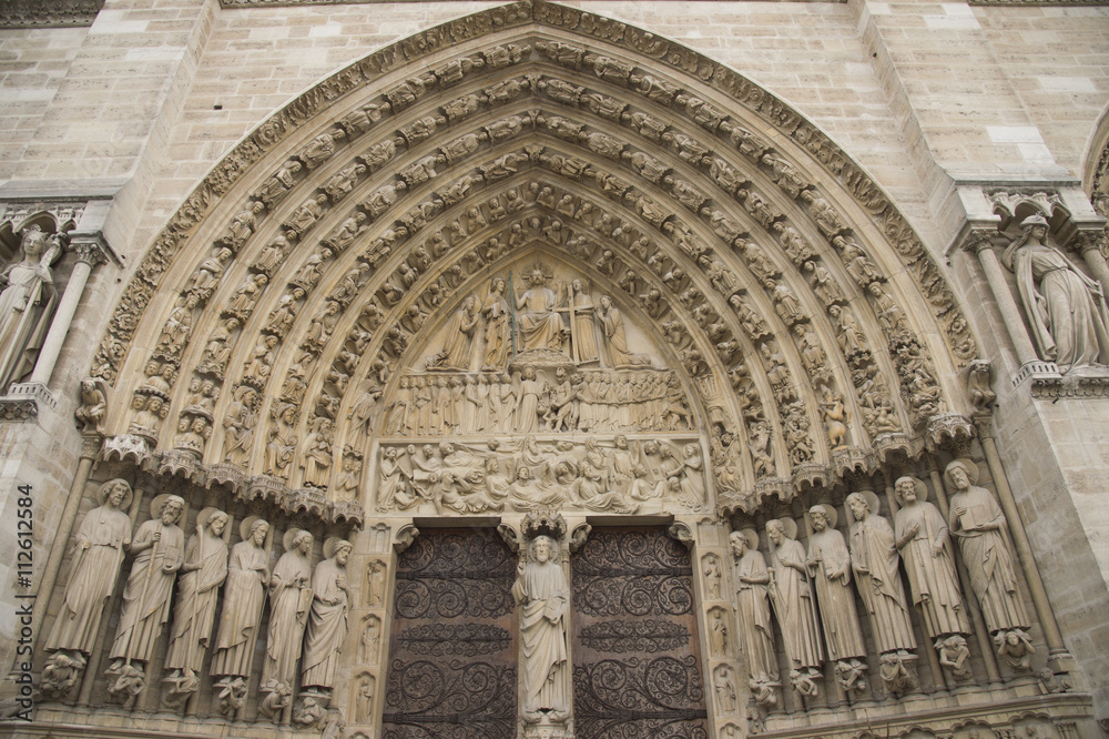 Detail of the entrance at Notre Dame of Paris
