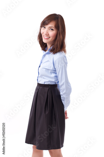 happy, smiling, positive woman office worker in smart casual dre