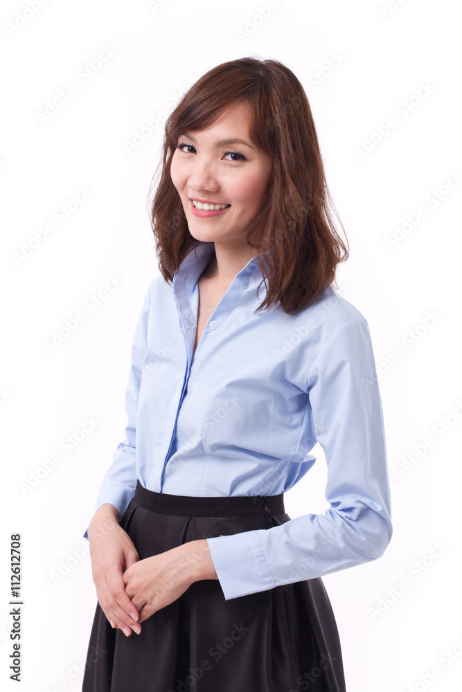 portrait of happy asian woman in smart casual shirt portrait of happy asian woman in smart casual shirt