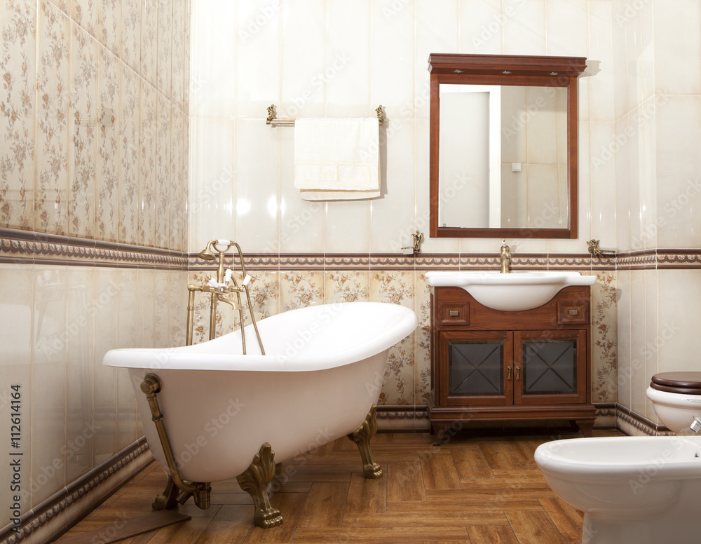 Stylish  bathroom in luxury modern house - obrazy, fototapety, plakaty 