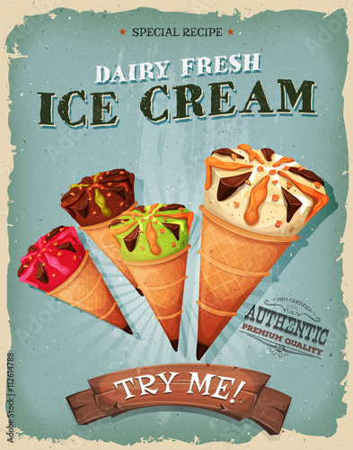 Grunge And Vintage Ice Cream Cones Poster