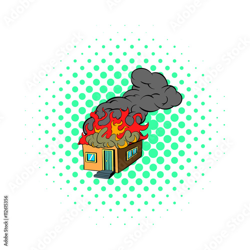 House on fire icon, comics style