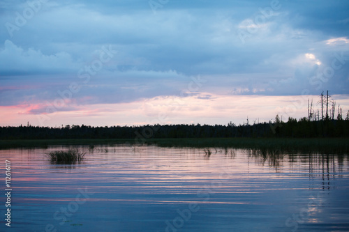 Evening landscape nature sunset river trees bushes shrubs