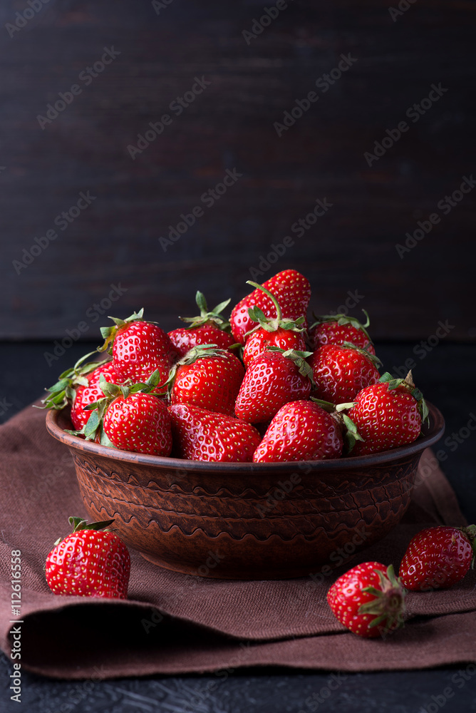 custom made wallpaper toronto digitalFresh strawberry in the brown bowl on dark table