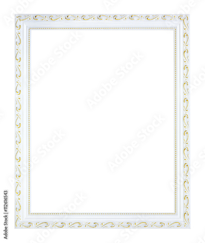 White gilded, empty wooden frame in vintage style. Old rectangular